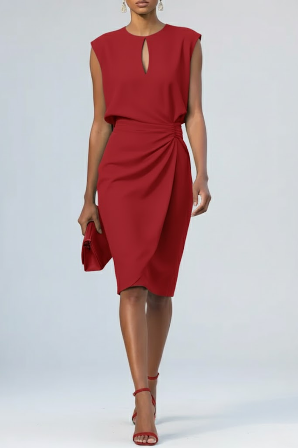Kira Women's Midi Dress | Keyhole Neck, Ruched Waist, Elegant Cocktail 5