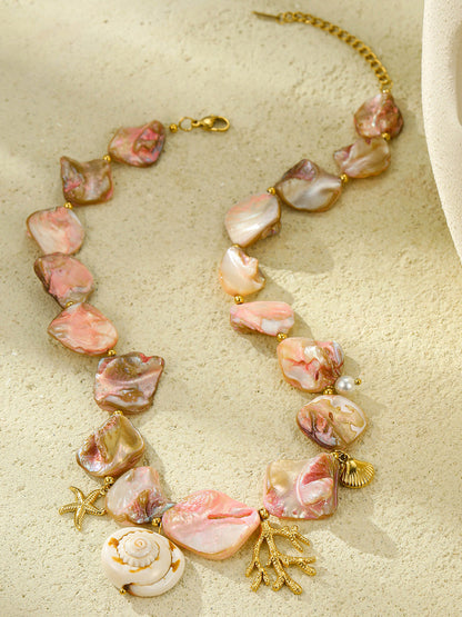 Bella Women's Necklace featuring a stunning pink shell and coral design, perfect for adding a touch of elegance to any outfit. 1