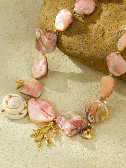 Bella Women's Necklace featuring a stunning pink shell and coral design, perfect for adding a touch of elegance to any outfit. 2