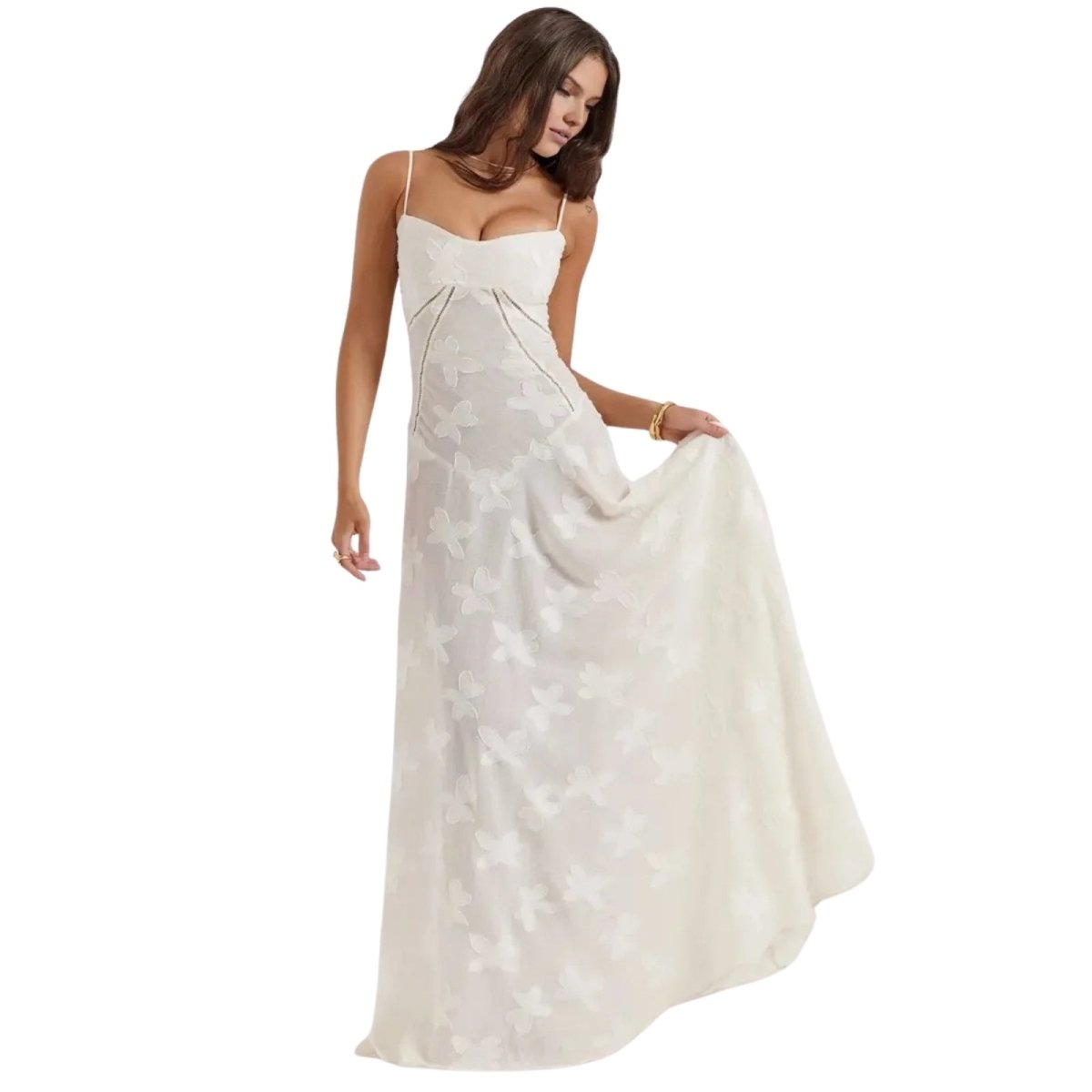 Evelyn Women's Evening Gown | Lightweight Organza Jacquard, Floral Pattern 1