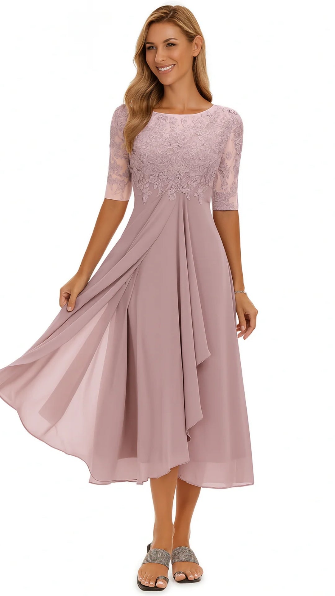 Evelyn Women's Formal Dress | Embroidered Lace and Chiffon, Plus Size Available 1