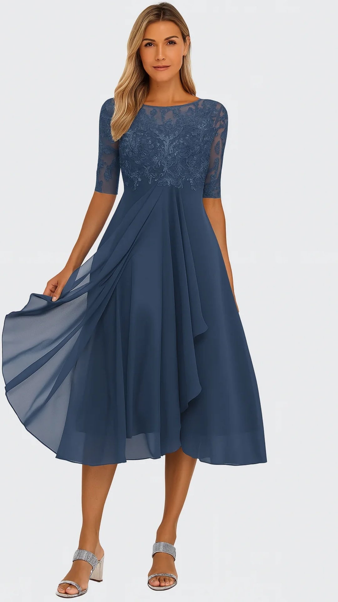 Evelyn Women's Formal Dress | Embroidered Lace and Chiffon, Plus Size Available 3