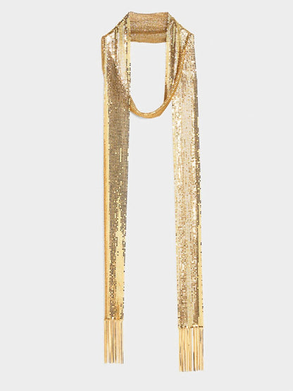 Evelyn Women's Long Scarf featuring a stylish textured design with metal sequins for a touch of elegance and sparkle. 0