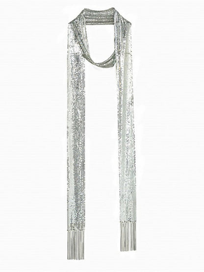 Evelyn Women's Long Scarf featuring a stylish textured design with metal sequins for a touch of elegance and sparkle. 1