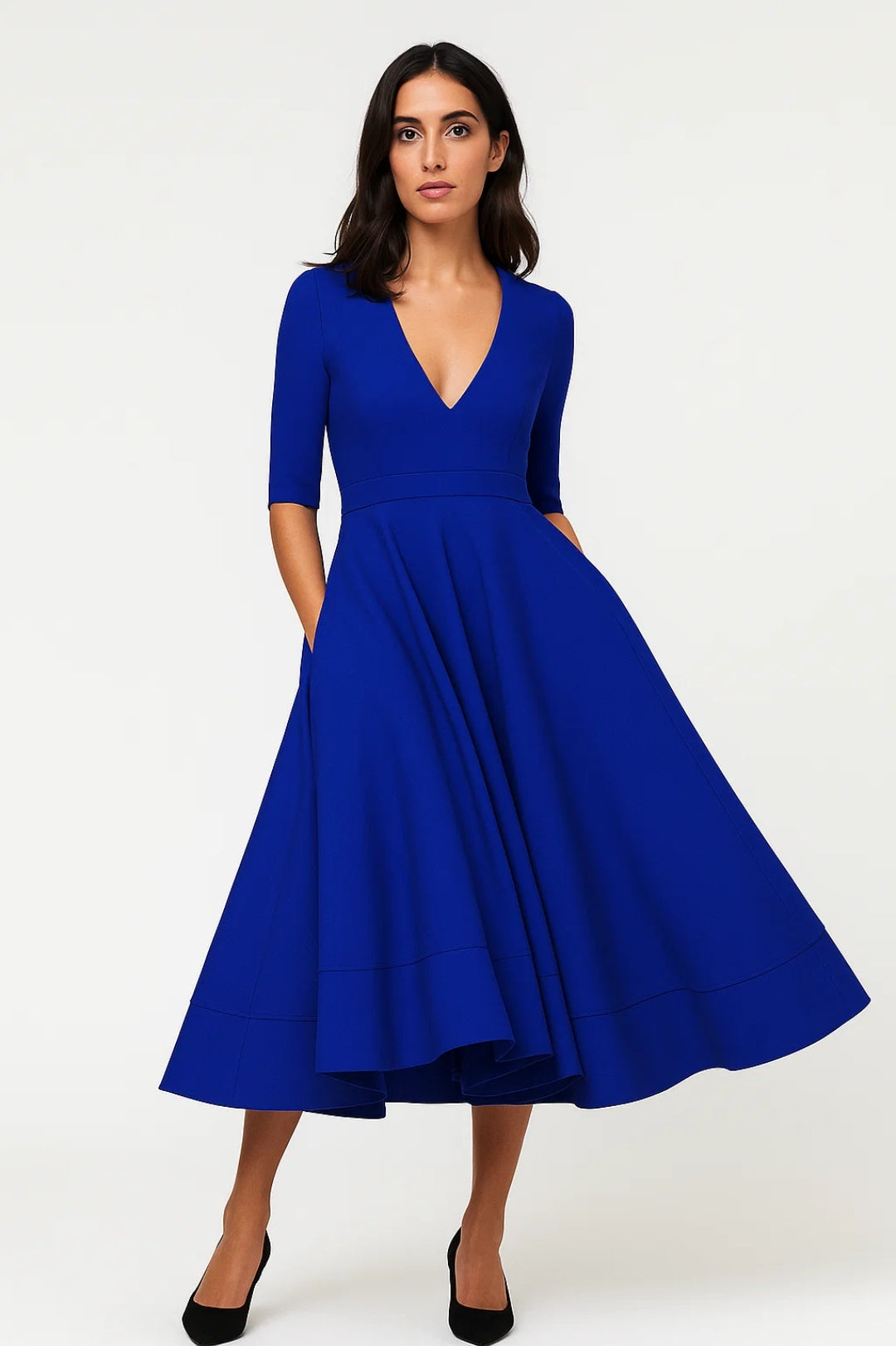 Fiona Women's Midi Dress | Fit-and-Flare, Deep V-Neck, Elegant 2
