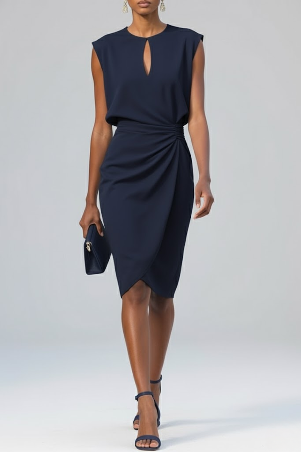 Kira Women's Midi Dress | Keyhole Neck, Ruched Waist, Elegant Cocktail 1