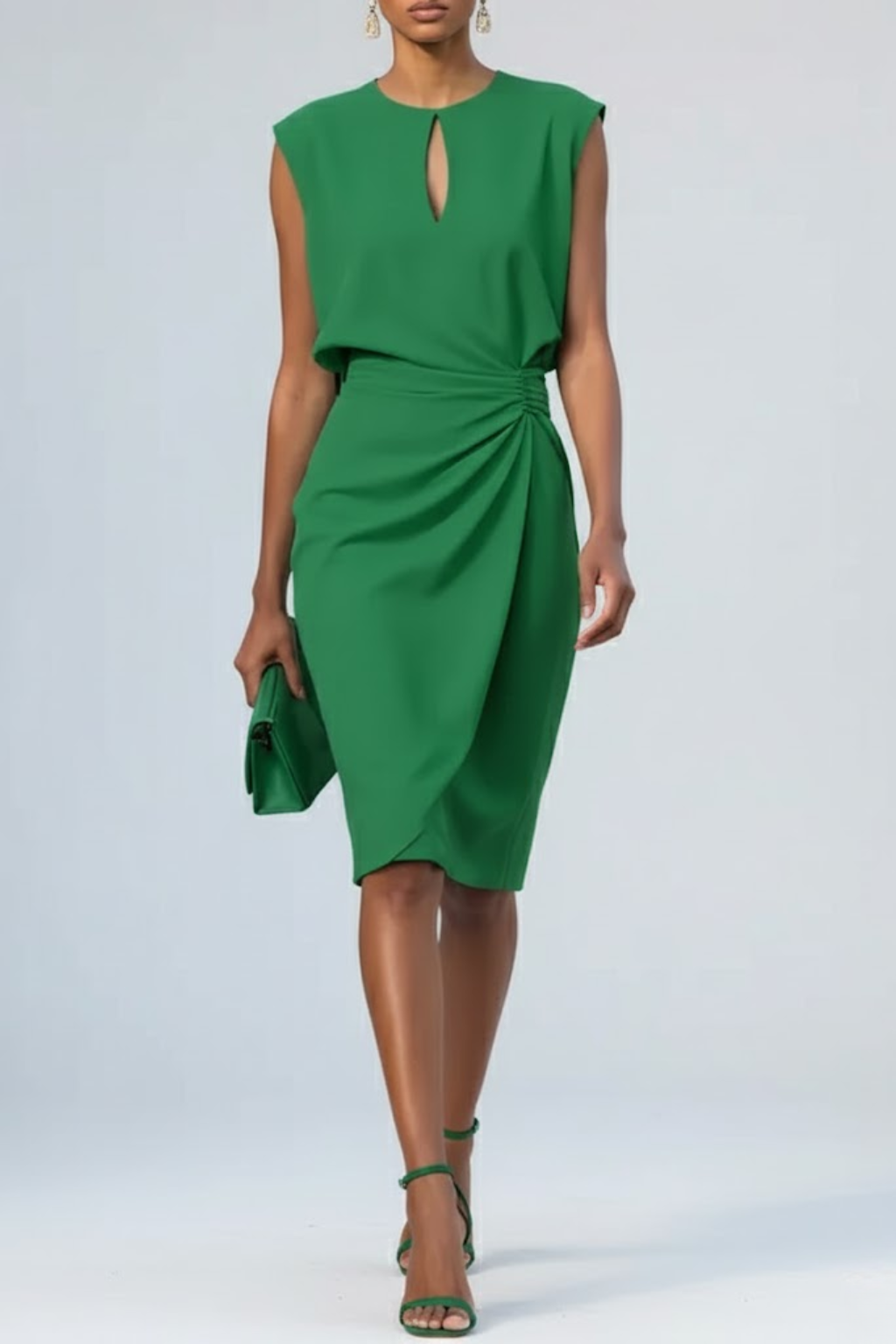 Kira Women's Midi Dress | Keyhole Neck, Ruched Waist, Elegant Cocktail 4