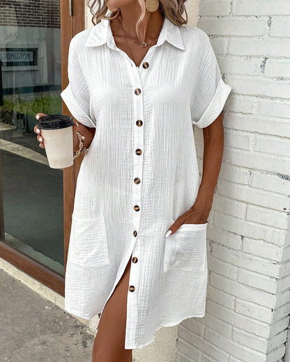 Lina Women's Midi Shirt Dress | Breathable Linen Blend, Relaxed Fit, White or Black 1