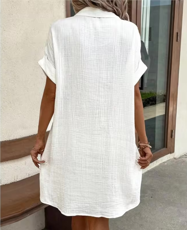 Lina Women's Midi Shirt Dress | Breathable Linen Blend, Relaxed Fit, White or Black 2