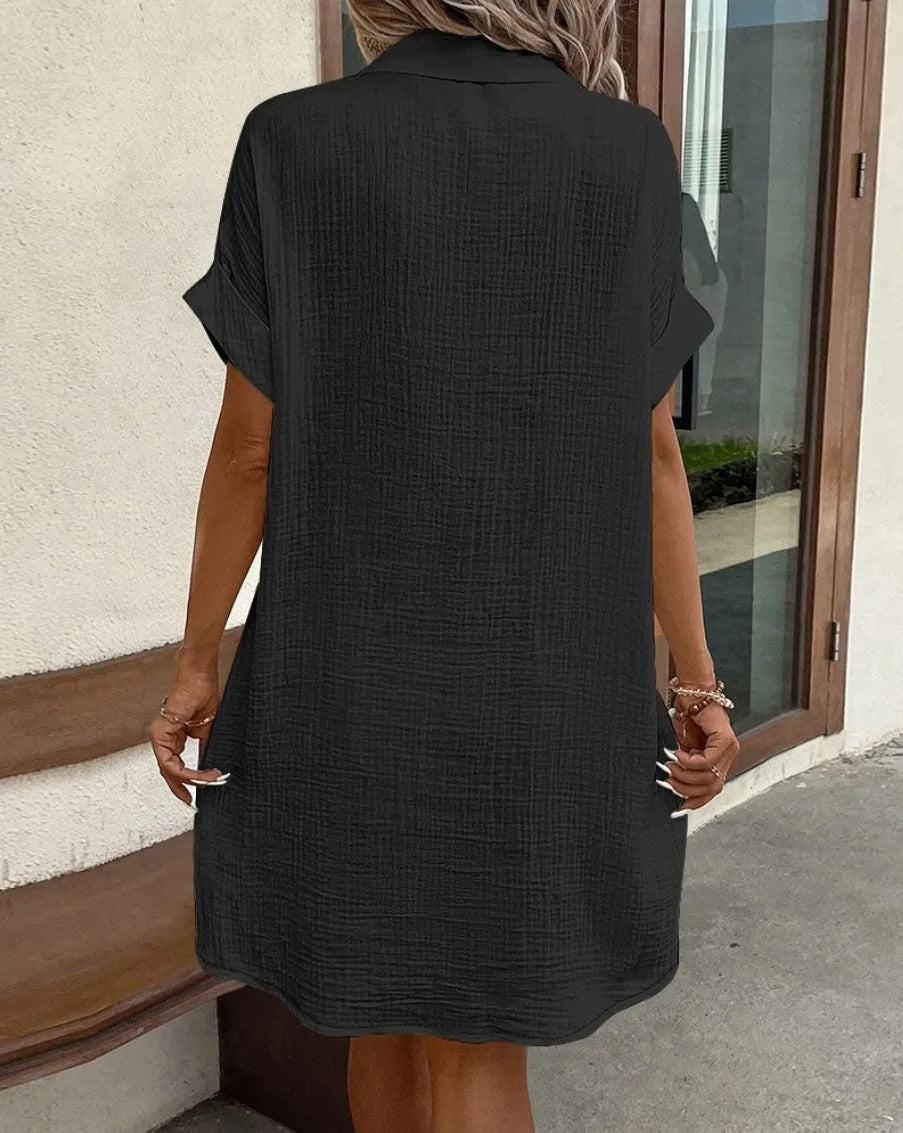 Lina Women's Midi Shirt Dress | Breathable Linen Blend, Relaxed Fit, White or Black 7