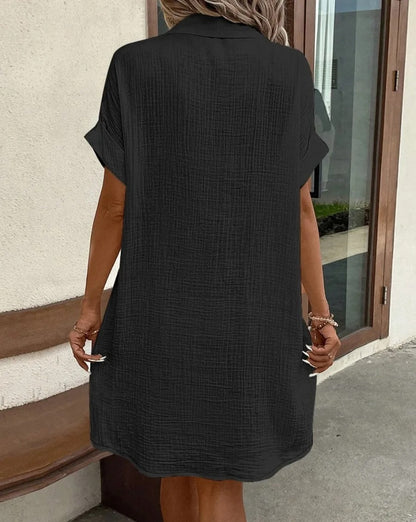 Lina Women's Midi Shirt Dress | Breathable Linen Blend, Relaxed Fit, White or Black 7
