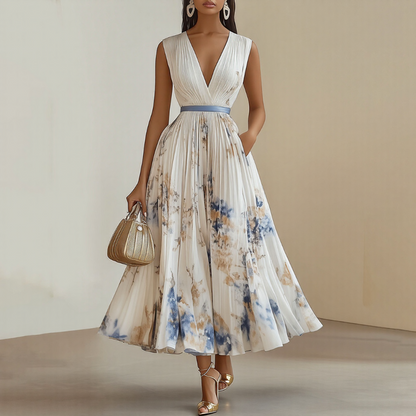 Plea Women's Maxi Dress | Floral Print, Adjustable Ribbon Waist 0
