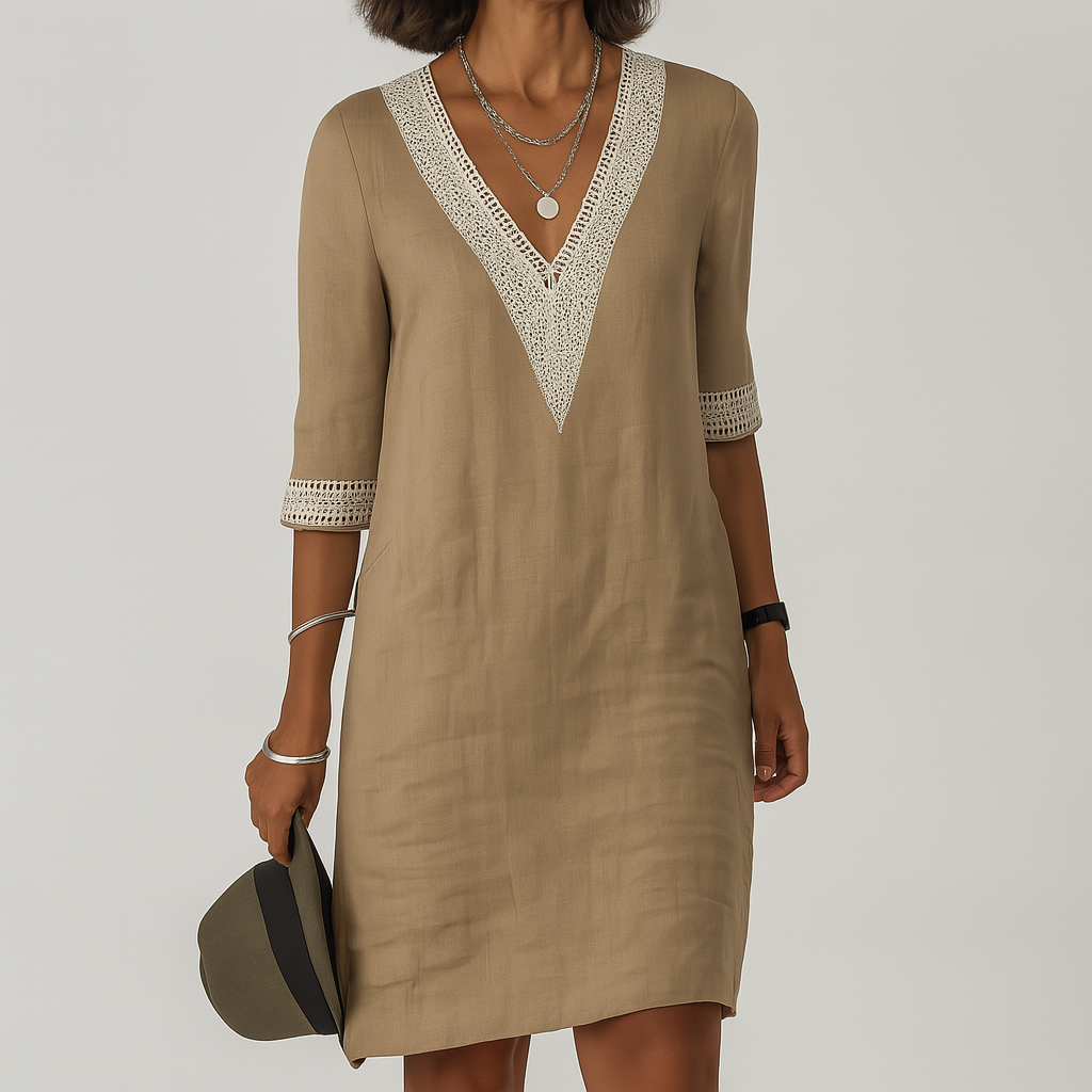 Rela Women's Midi Dress | Linen with Crochet Trim, Summer Style 1