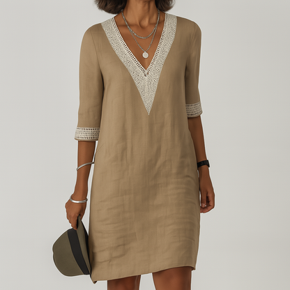 Rela Women's Midi Dress | Linen with Crochet Trim, Summer Style 1