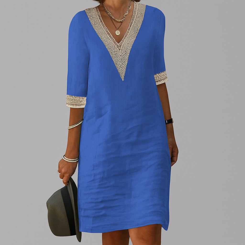 Rela Women's Midi Dress | Linen with Crochet Trim, Summer Style 2