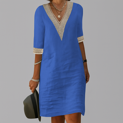 Rela Women's Midi Dress | Linen with Crochet Trim, Summer Style 2