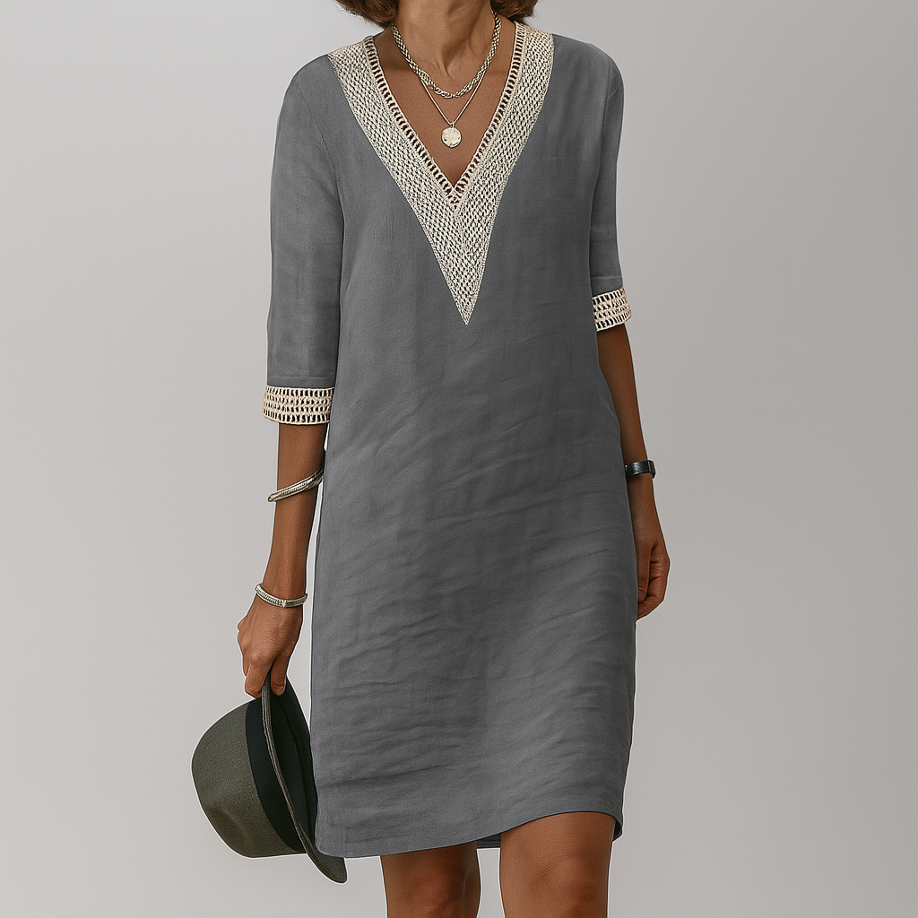 Rela Women's Midi Dress | Linen with Crochet Trim, Summer Style 3