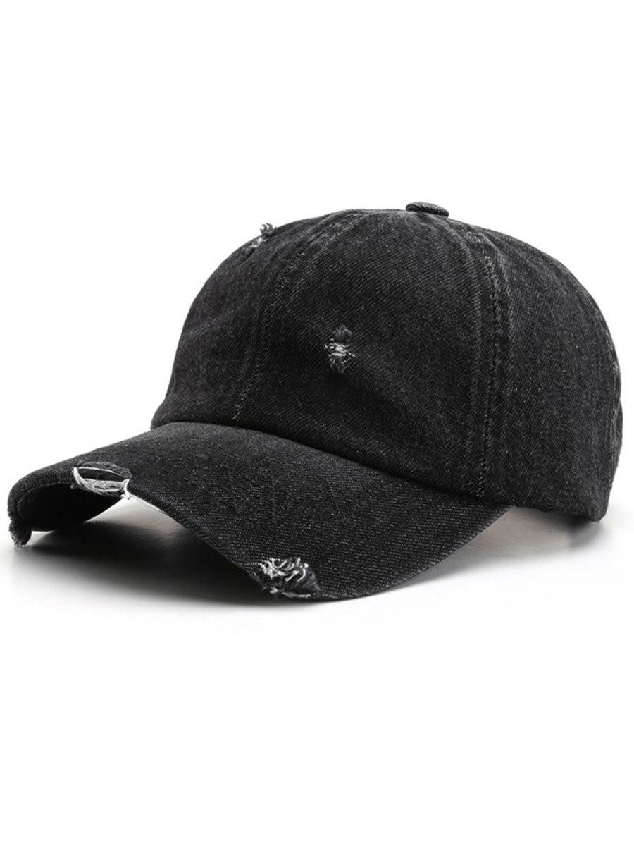 Rico Unisex Denim Baseball Cap in distressed retro style, featuring a classic curved brim and adjustable strap for a comfortable fit. 2