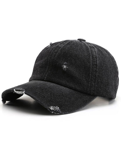 Rico Unisex Denim Baseball Cap in distressed retro style, featuring a classic curved brim and adjustable strap for a comfortable fit. 2