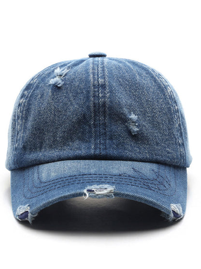 Rico Unisex Denim Baseball Cap in distressed retro style, featuring a classic curved brim and adjustable strap for a comfortable fit. 3