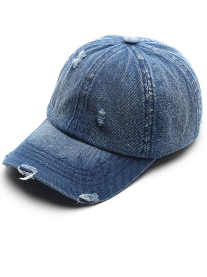 Rico Unisex Denim Baseball Cap in distressed retro style, featuring a classic curved brim and adjustable strap for a comfortable fit. 5