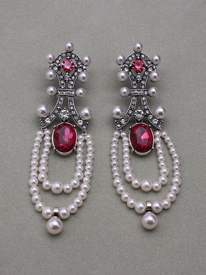 "Rita Women's Earrings featuring a stunning ruby and pearl tassel design, perfect for adding elegance to any outfit." 4