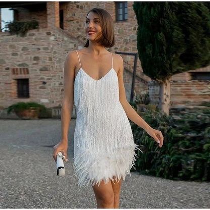 Samba Women's Black Cocktail Dress | Sequin Detail, Feather Trim 3