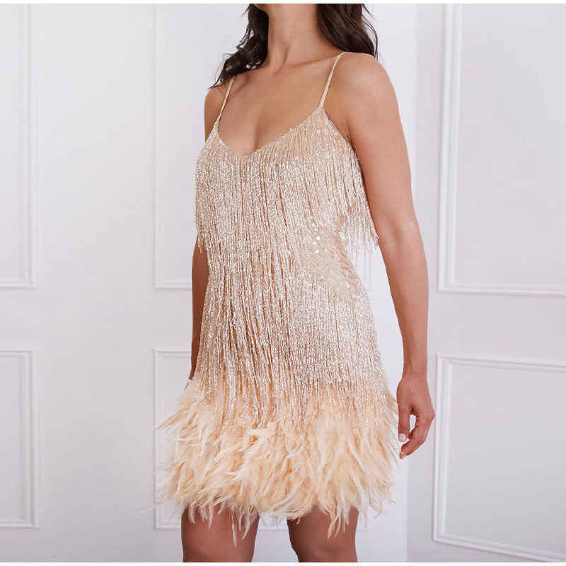 Samba Women's Black Cocktail Dress | Sequin Detail, Feather Trim 9