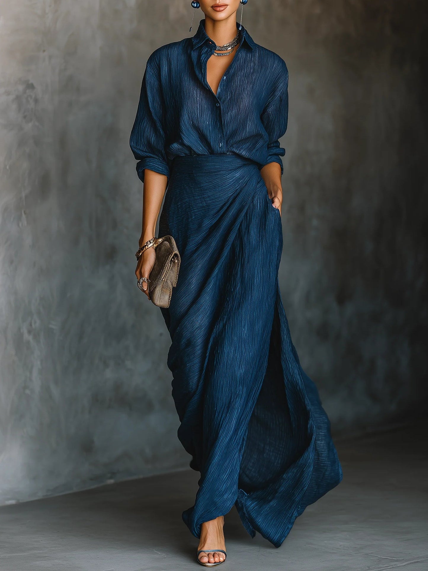 Selena Women's Skirt Set | Tailored Shirt & Flowing Maxi Skirt 0