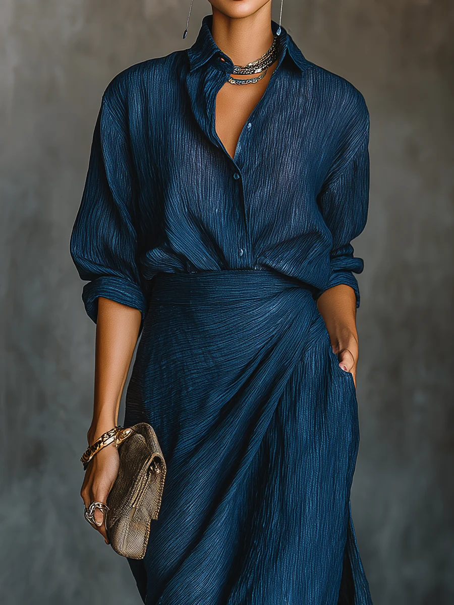 Selena Women's Skirt Set | Tailored Shirt & Flowing Maxi Skirt 1