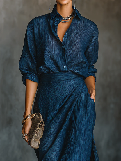 Selena Women's Skirt Set | Tailored Shirt & Flowing Maxi Skirt 1