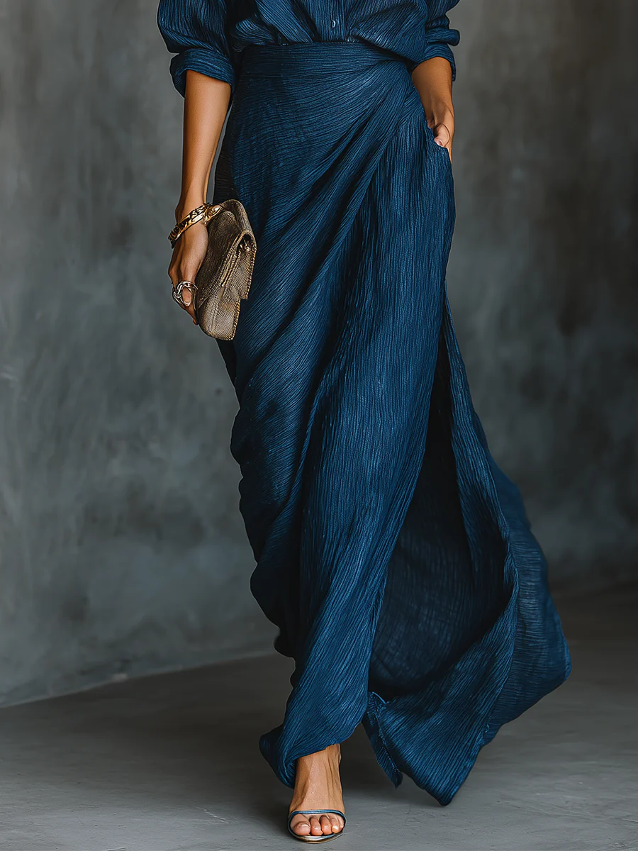 Selena Women's Skirt Set | Tailored Shirt & Flowing Maxi Skirt 2
