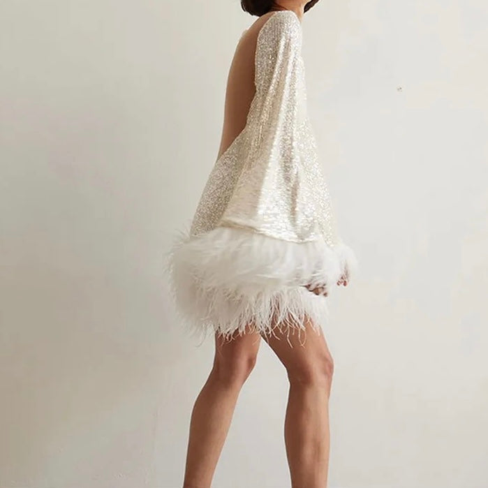 Sera Women's Mini Dress | Sequin and Feather Hem, Cocktail & Formal 2