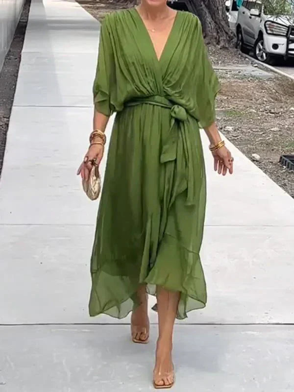 Sophie Women's Flowing Dress | Soft Silk V-Neck, Elegant Summer Dress 0