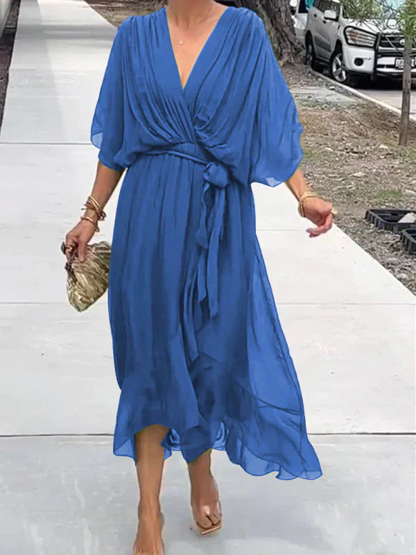 Sophie Women's Flowing Dress | Soft Silk V-Neck, Elegant Summer Dress 2