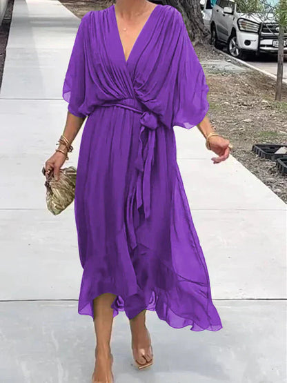 Sophie Women's Flowing Dress | Soft Silk V-Neck, Elegant Summer Dress 3