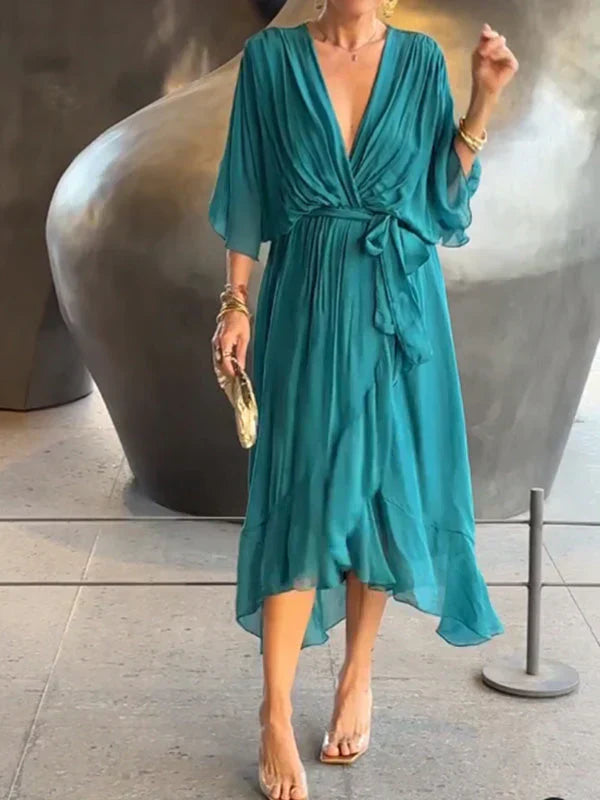 Sophie Women's Flowing Dress | Soft Silk V-Neck, Elegant Summer Dress 4