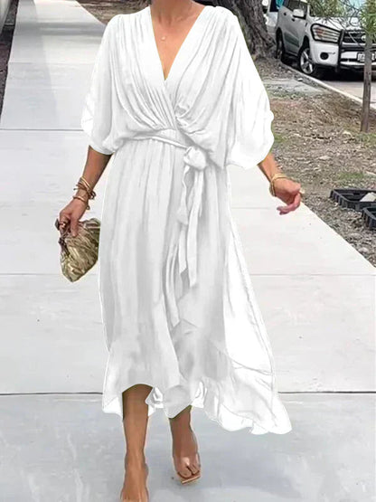 Sophie Women's Flowing Dress | Soft Silk V-Neck, Elegant Summer Dress 6