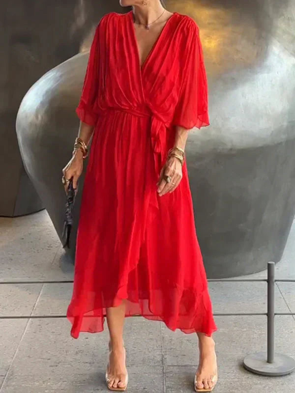 Sophie Women's Flowing Dress | Soft Silk V-Neck, Elegant Summer Dress 8