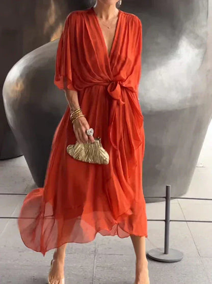 Sophie Women's Flowing Dress | Soft Silk V-Neck, Elegant Summer Dress 9