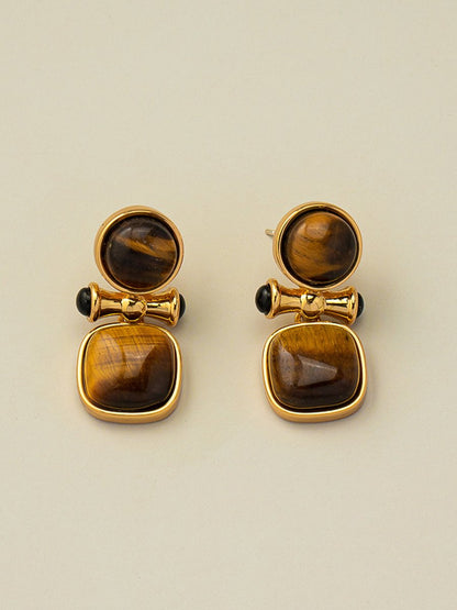 Tina Women's Earrings featuring natural tiger eye stone in a vintage-inspired design, perfect for adding elegance to any outfit. 0