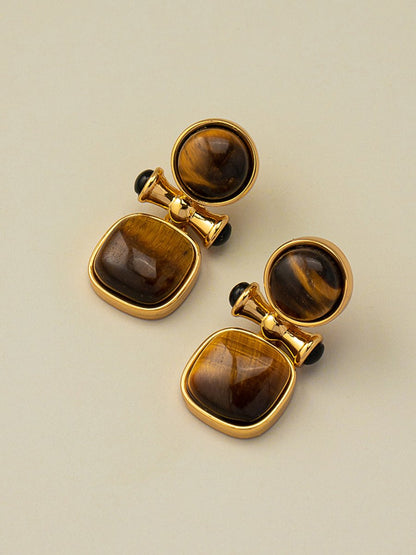 Tina Women's Earrings featuring natural tiger eye stone in a vintage-inspired design, perfect for adding elegance to any outfit. 1