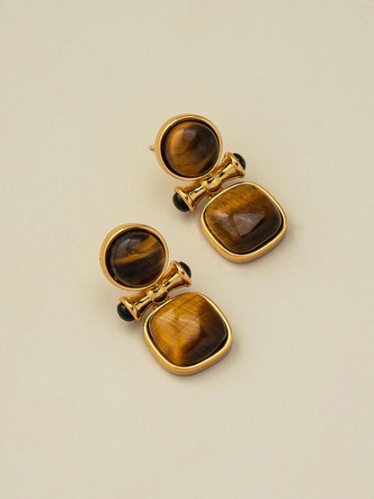 Tina Women's Earrings featuring natural tiger eye stone in a vintage-inspired design, perfect for adding elegance to any outfit. 3