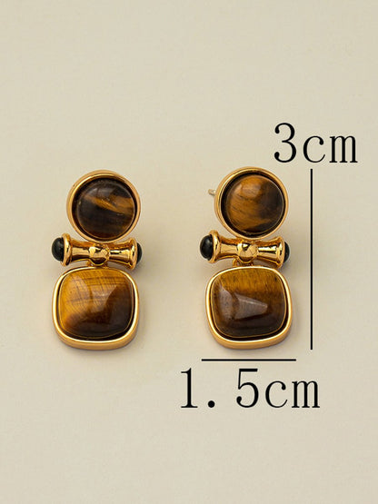 Tina Women's Earrings featuring natural tiger eye stone in a vintage-inspired design, perfect for adding elegance to any outfit. 4