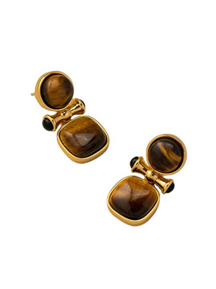 Tina Women's Earrings featuring natural tiger eye stone in a vintage-inspired design, perfect for adding elegance to any outfit. 5