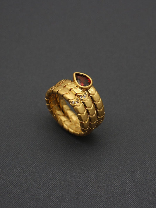 Vera Women's Vintage-Inspired Snake Ring featuring a Water Drop Zircon, elegantly designed for a unique fashion statement. 0